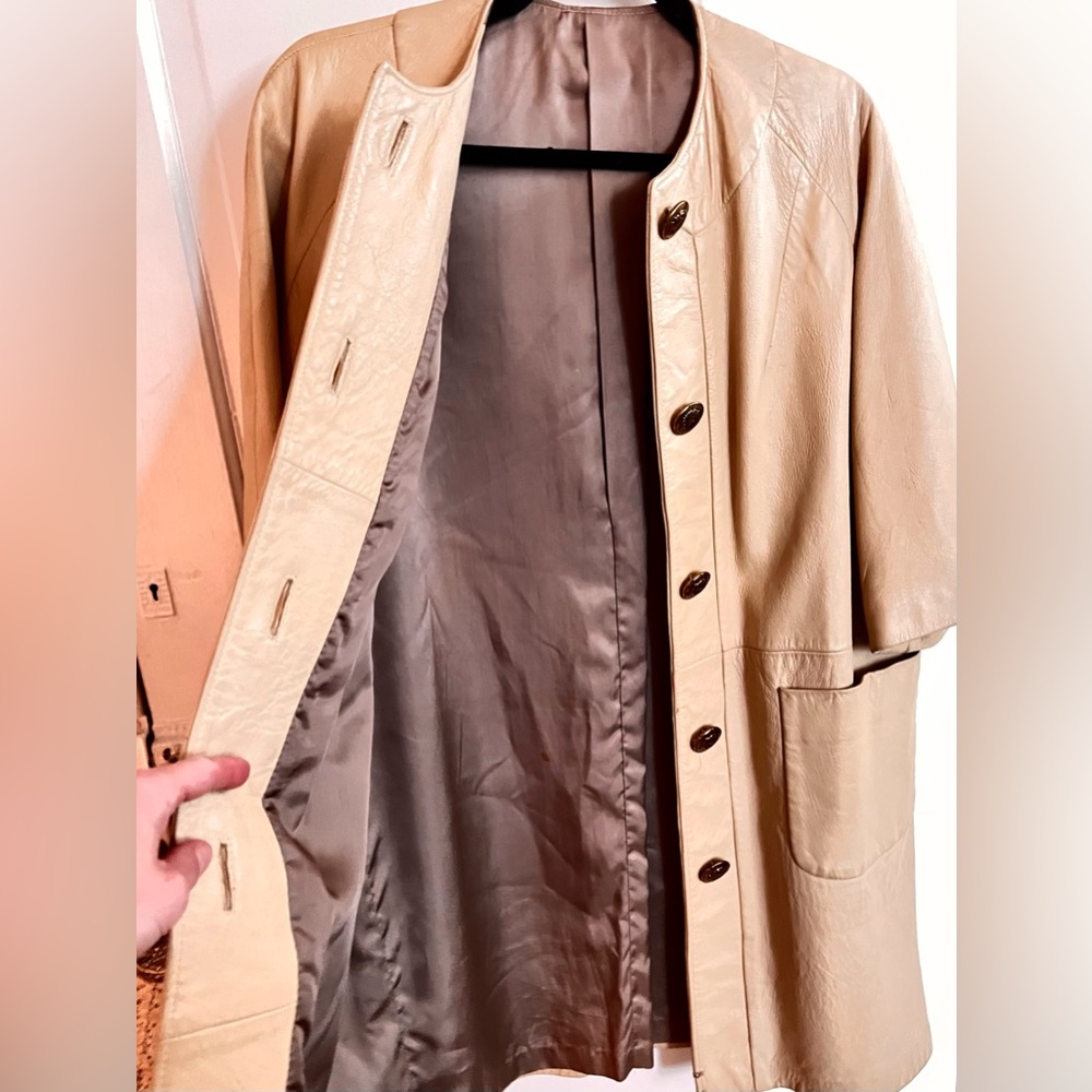 RARE Vtg 60s 70s Leathers by NEW ENGLAND SPORTSWEAR Coat USA Gold Crest Button - Picture 4 of 11